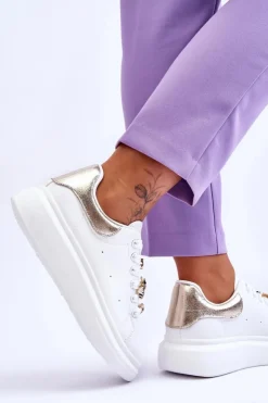 Outlet Boto Damskie Buty Sportowe Na Masywnej Platformie Biało-Złote Chante