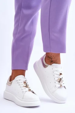 Outlet Boto Damskie Buty Sportowe Na Masywnej Platformie Biało-Złote Chante