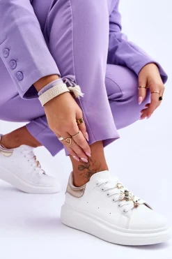 Outlet Boto Damskie Buty Sportowe Na Masywnej Platformie Biało-Złote Chante