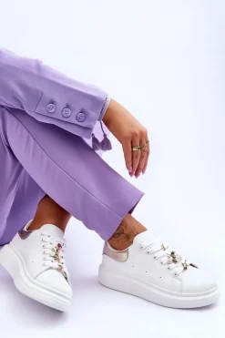 Outlet Boto Damskie Buty Sportowe Na Masywnej Platformie Biało-Złote Chante