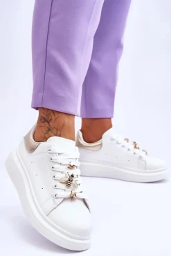 Outlet Boto Damskie Buty Sportowe Na Masywnej Platformie Biało-Złote Chante