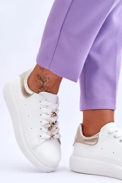 Outlet Boto Damskie Buty Sportowe Na Masywnej Platformie Biało-Złote Chante