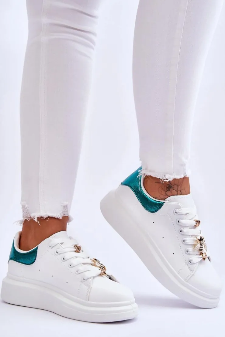Boto Sneakersy Damskie*Damskie Buty Sportowe Na Masywnej Platformie Biało-Zielone Chante