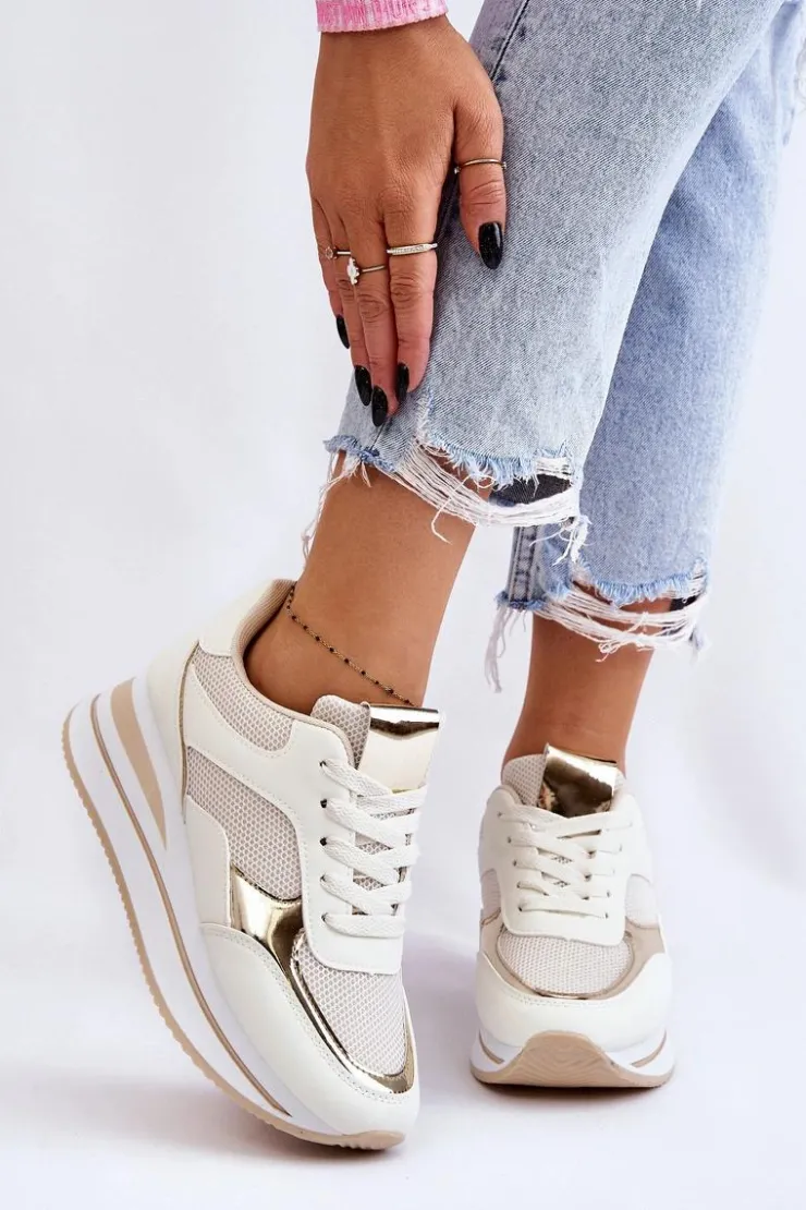 Boto Sneakersy Damskie*Damskie Buty Sportowe Na Koturnie Jasnobeżowe Ruby