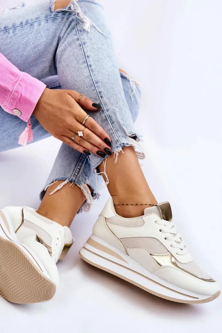 Boto Sneakersy Damskie*Damskie Buty Sportowe Na Koturnie Jasnobeżowe Ruby