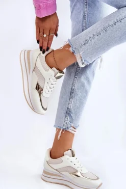 Boto Sneakersy Damskie*Damskie Buty Sportowe Na Koturnie Jasnobeżowe Ruby