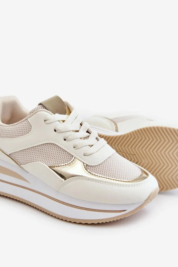 Boto Sneakersy Damskie*Damskie Buty Sportowe Na Koturnie Jasnobeżowe Ruby