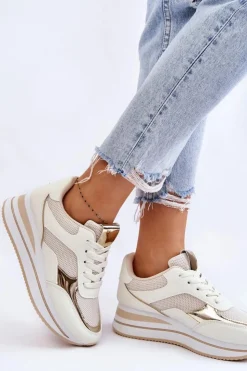 Boto Sneakersy Damskie*Damskie Buty Sportowe Na Koturnie Jasnobeżowe Ruby