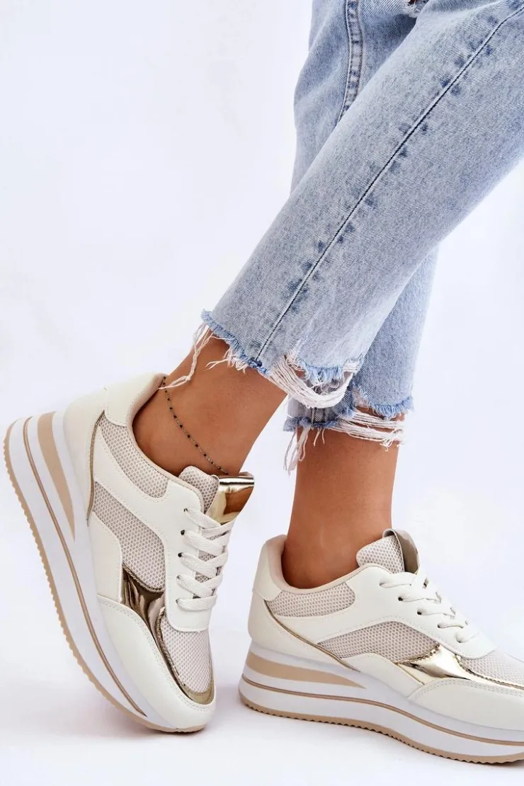 Boto Sneakersy Damskie*Damskie Buty Sportowe Na Koturnie Jasnobeżowe Ruby