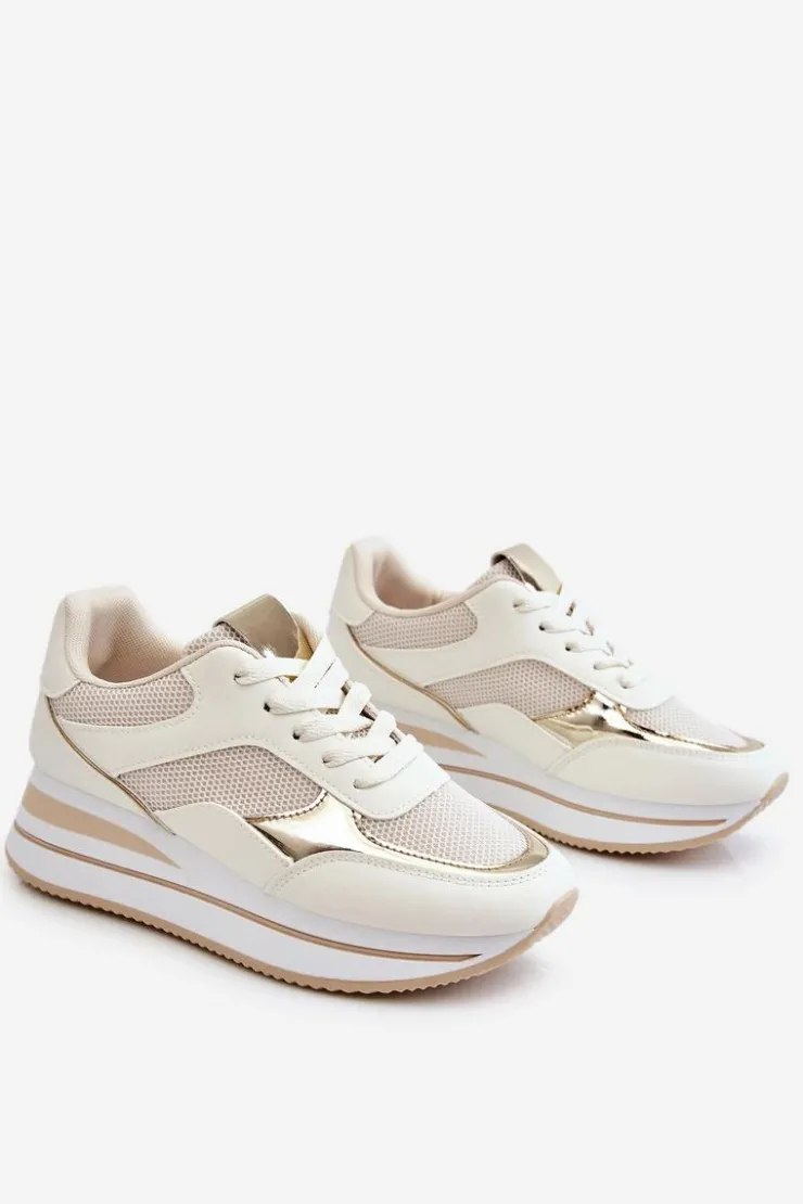 Boto Sneakersy Damskie*Damskie Buty Sportowe Na Koturnie Jasnobeżowe Ruby