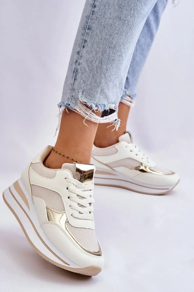 Boto Sneakersy Damskie*Damskie Buty Sportowe Na Koturnie Jasnobeżowe Ruby