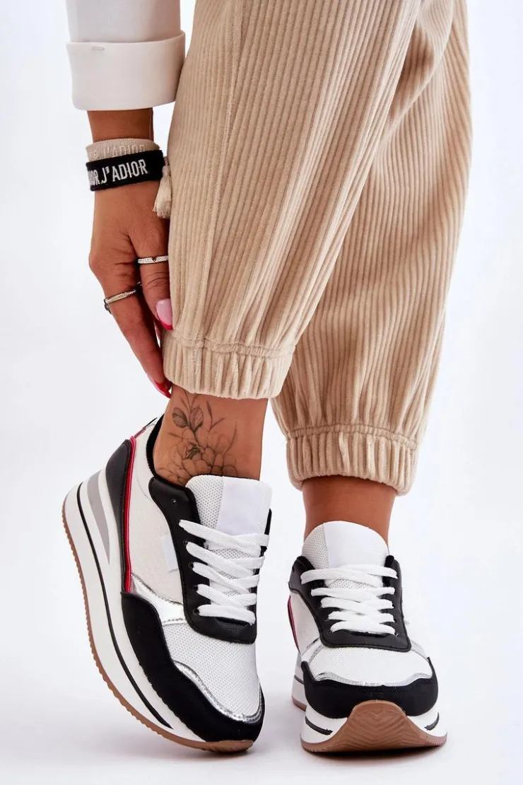 Damskie Boto Damskie Buty Sportowe Na Koturnie I Platformie Biało-Czarne Allen