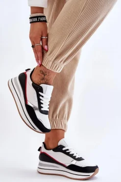 Damskie Boto Damskie Buty Sportowe Na Koturnie I Platformie Biało-Czarne Allen