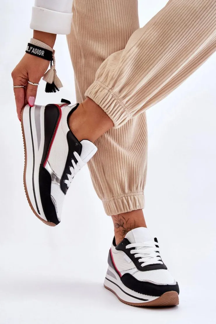 Damskie Boto Damskie Buty Sportowe Na Koturnie I Platformie Biało-Czarne Allen