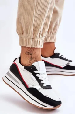 Damskie Boto Damskie Buty Sportowe Na Koturnie I Platformie Biało-Czarne Allen