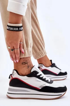 Damskie Boto Damskie Buty Sportowe Na Koturnie I Platformie Biało-Czarne Allen