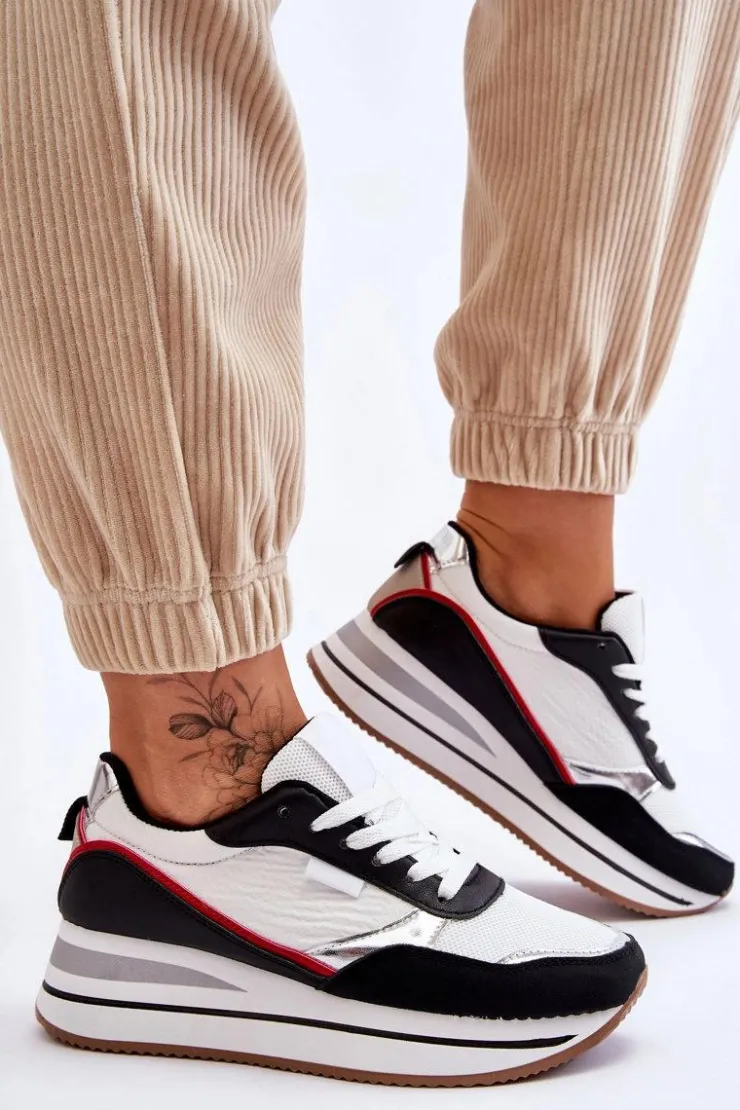 Damskie Boto Damskie Buty Sportowe Na Koturnie I Platformie Biało-Czarne Allen