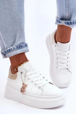 Boto Damskie Buty Sportowe Na Masywnej Platformie Biało-Złote Mariell