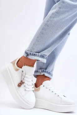 Boto Damskie Buty Sportowe Na Masywnej Platformie Biało-Złote Mariell