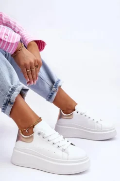 Boto Damskie Buty Sportowe Na Masywnej Platformie Biało-Złote Mariell