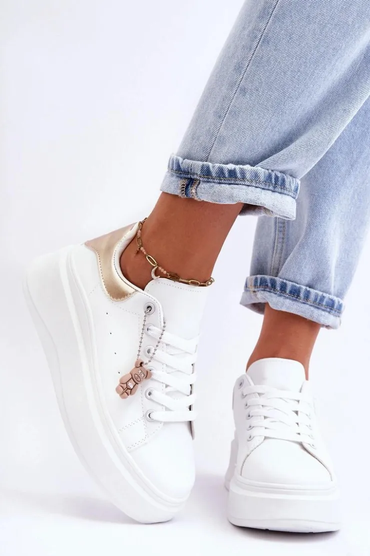 Boto Damskie Buty Sportowe Na Masywnej Platformie Biało-Złote Mariell