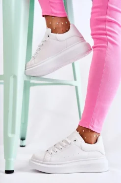 Outlet Boto Damskie Buty Sportowe Na Platformie Białe Eliso