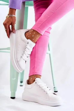 Outlet Boto Damskie Buty Sportowe Na Platformie Białe Eliso
