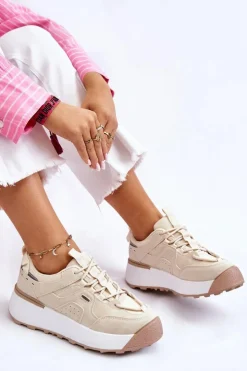 Boto Buty Sportowe Na Platformie|Sneakersy Damskie*Damskie Buty Sportowe Na Platformie Jasnobeżowe Dakari
