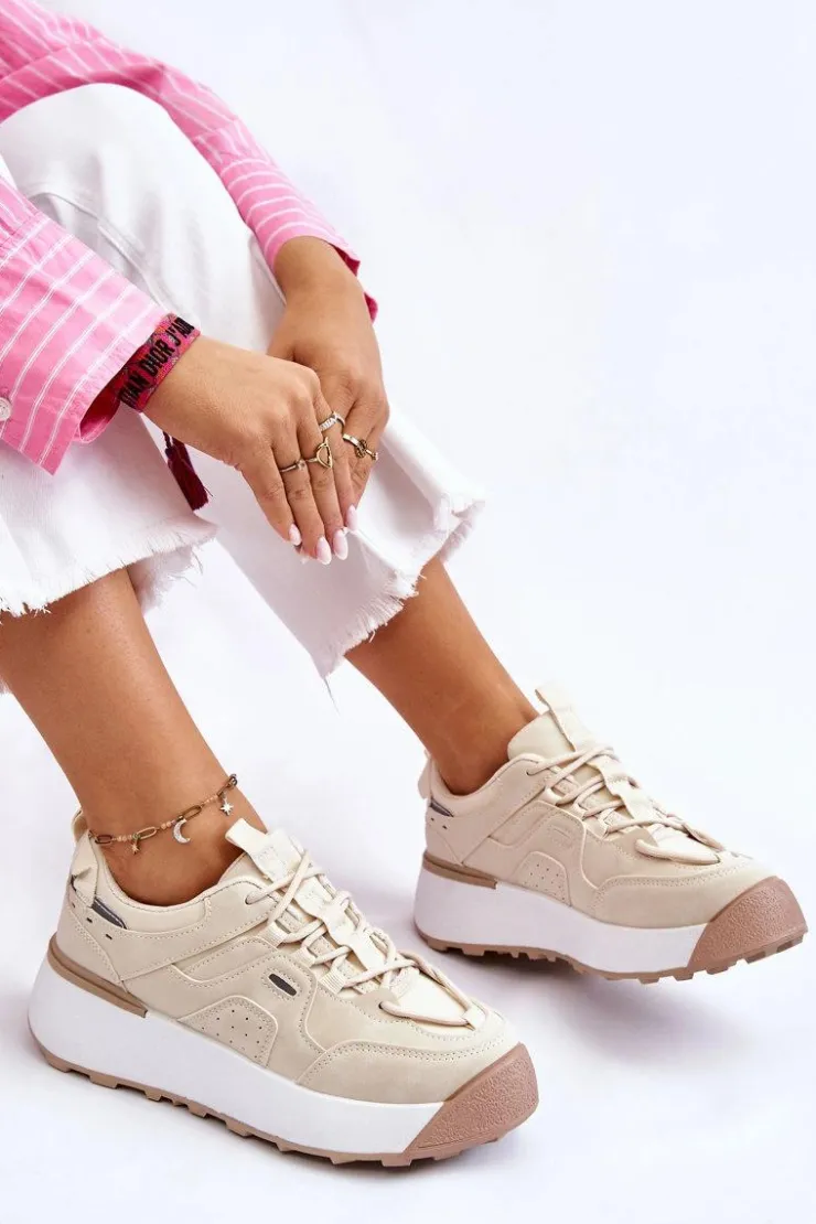 Boto Buty Sportowe Na Platformie|Sneakersy Damskie*Damskie Buty Sportowe Na Platformie Jasnobeżowe Dakari