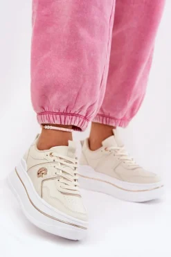 Boto Buty Sportowe Na Platformie|Sneakersy Damskie*Damskie Buty Sportowe Na Platformie Beżowe Caldeno Beżowy