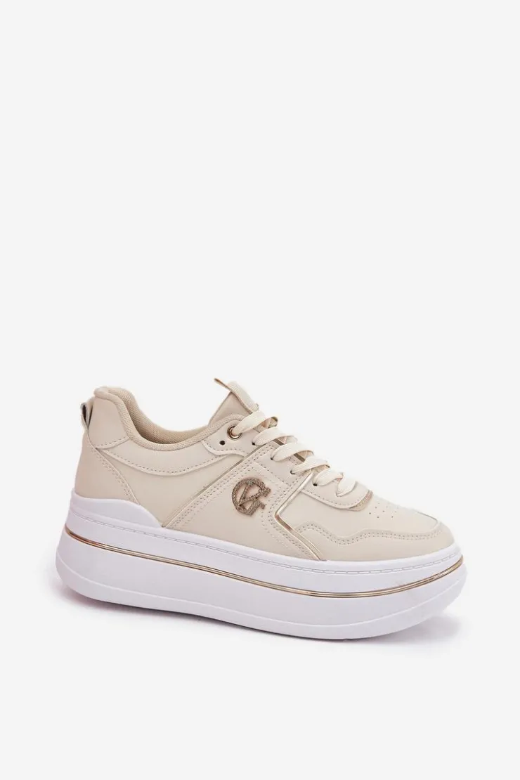 Boto Buty Sportowe Na Platformie|Sneakersy Damskie*Damskie Buty Sportowe Na Platformie Beżowe Caldeno Beżowy
