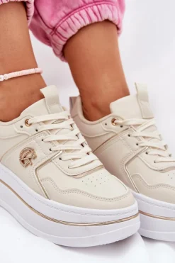 Boto Buty Sportowe Na Platformie|Sneakersy Damskie*Damskie Buty Sportowe Na Platformie Beżowe Caldeno Beżowy