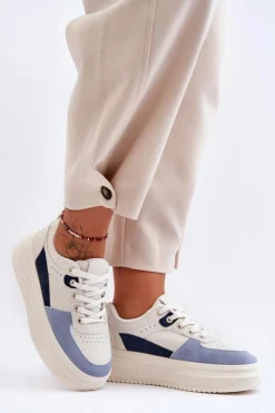 Damskie Boto Damskie Buty Sportowe Na Masywnej Platformie Biało-Niebieskie Gemma