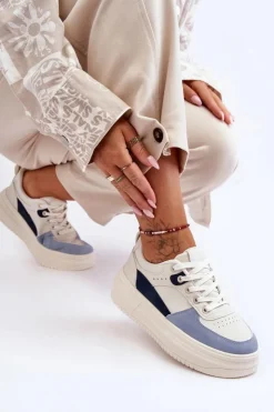 Damskie Boto Damskie Buty Sportowe Na Masywnej Platformie Biało-Niebieskie Gemma