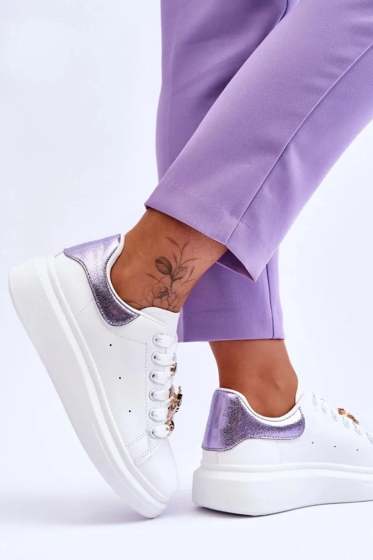 Damskie Boto Damskie Buty Sportowe Na Masywnej Platformie Biało-Fioletowe Chante