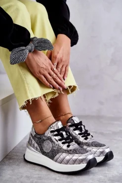 Hot GOE Damskie Buty Sportowe Na Koturnie KK2N4083 Srebrne Srebrny