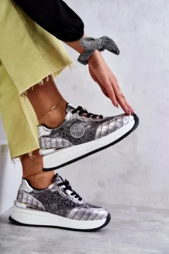 Hot GOE Damskie Buty Sportowe Na Koturnie KK2N4083 Srebrne Srebrny