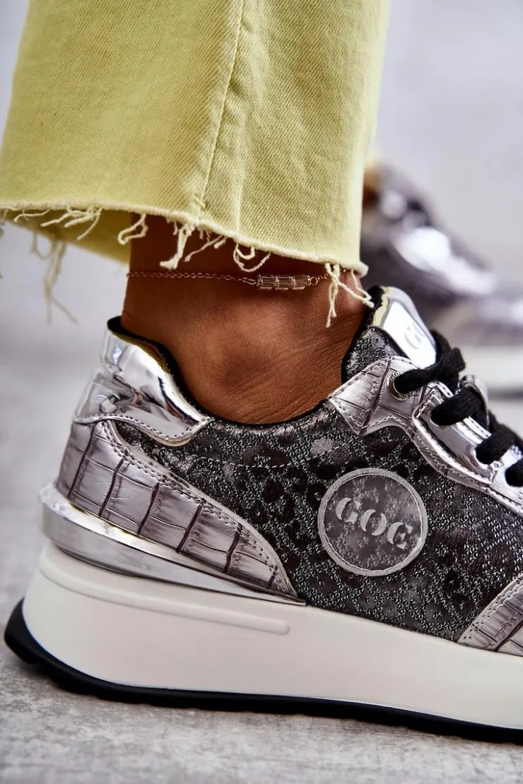 Hot GOE Damskie Buty Sportowe Na Koturnie KK2N4083 Srebrne Srebrny