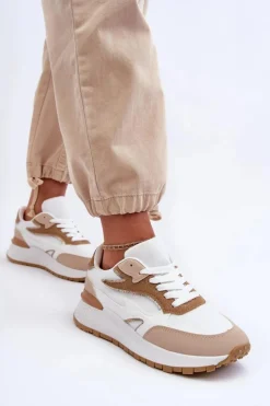 Outlet Boto Damskie Buty Sportowe Na Platformie Biało-Beżowe Henley