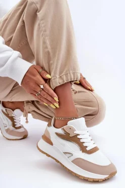 Outlet Boto Damskie Buty Sportowe Na Platformie Biało-Beżowe Henley