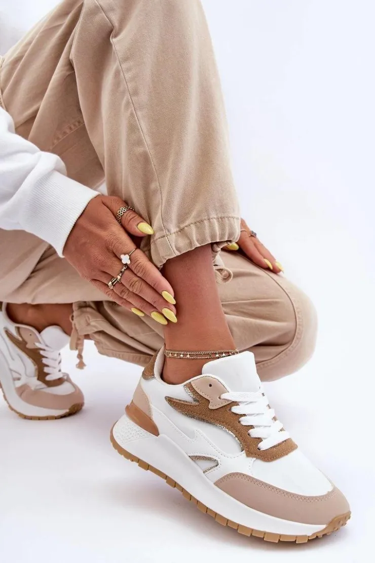 Outlet Boto Damskie Buty Sportowe Na Platformie Biało-Beżowe Henley