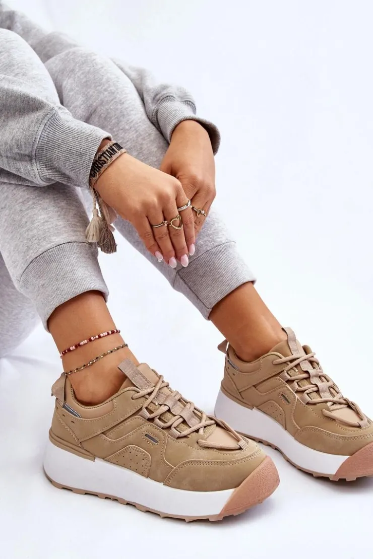 Boto Buty Sportowe Na Platformie|Sneakersy Damskie*Damskie Buty Sportowe Na Platformie Beżowe Dakari