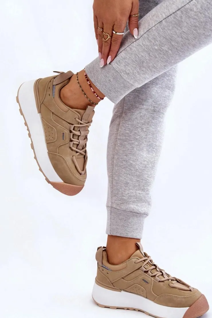Boto Buty Sportowe Na Platformie|Sneakersy Damskie*Damskie Buty Sportowe Na Platformie Beżowe Dakari