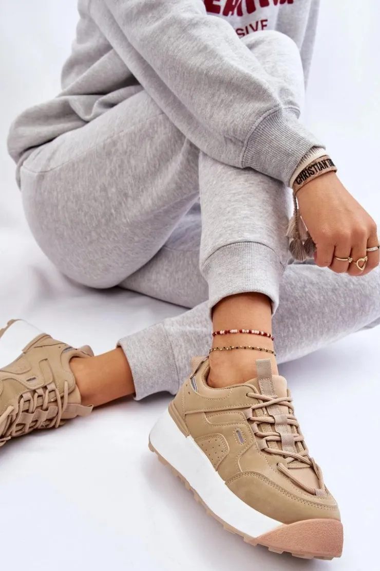 Boto Buty Sportowe Na Platformie|Sneakersy Damskie*Damskie Buty Sportowe Na Platformie Beżowe Dakari