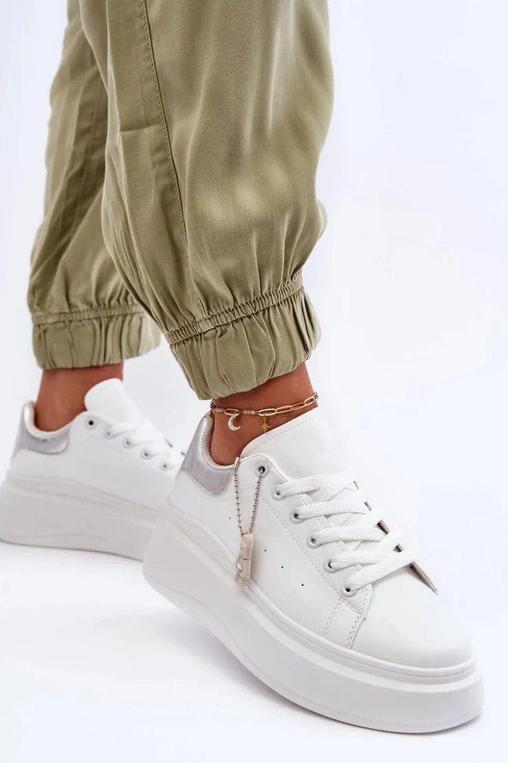 Boto Sneakersy Damskie*Damskie Buty Sportowe Na Masywnej Platformie Biało-Srebrne Mariell