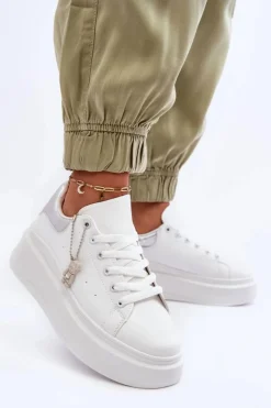 Boto Sneakersy Damskie*Damskie Buty Sportowe Na Masywnej Platformie Biało-Srebrne Mariell