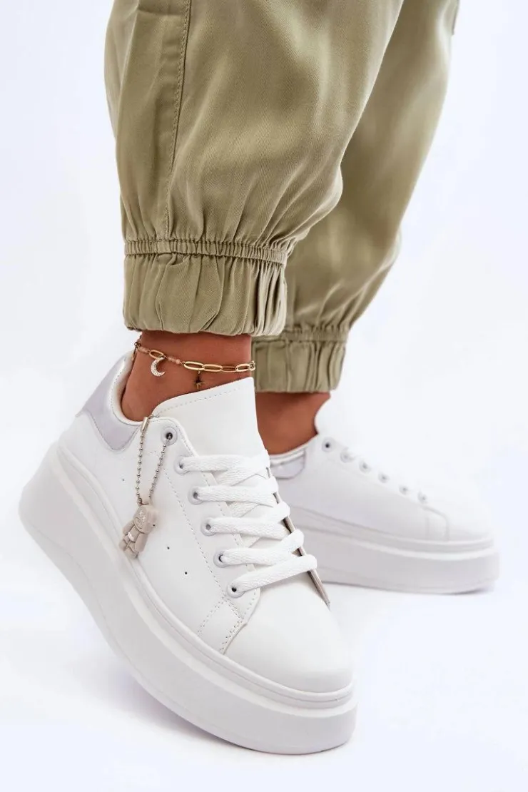 Boto Sneakersy Damskie*Damskie Buty Sportowe Na Masywnej Platformie Biało-Srebrne Mariell