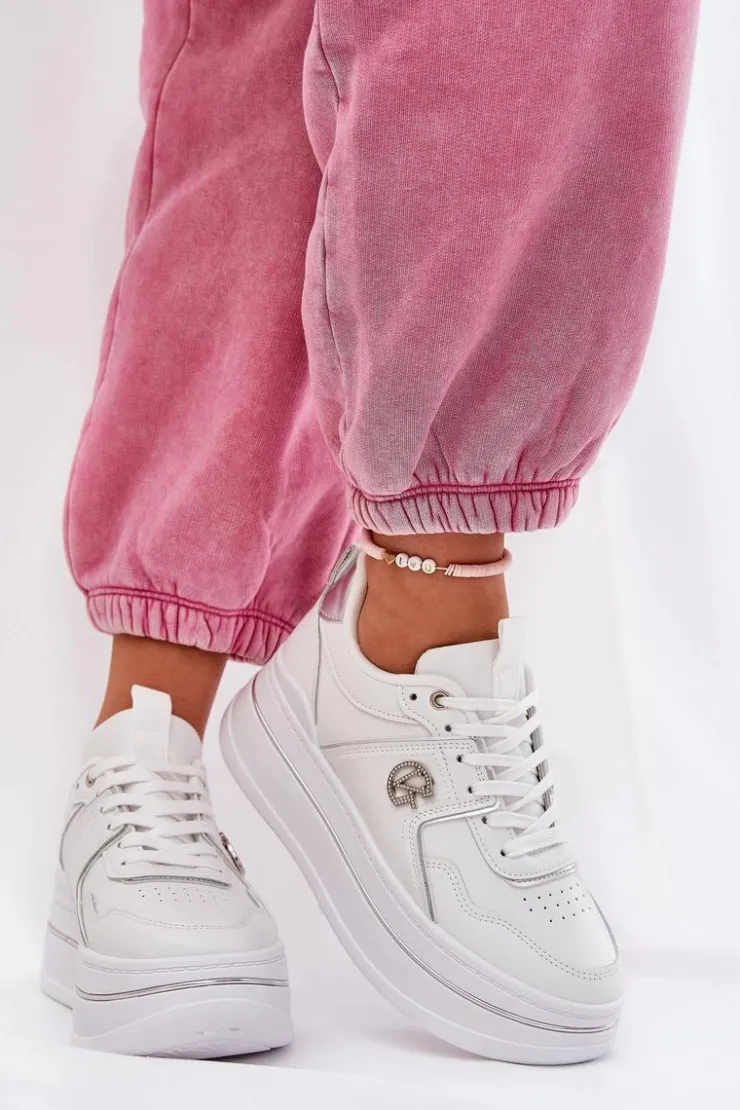 Damskie Boto Damskie Buty Sportowe Na Platformie Białe Caldeno