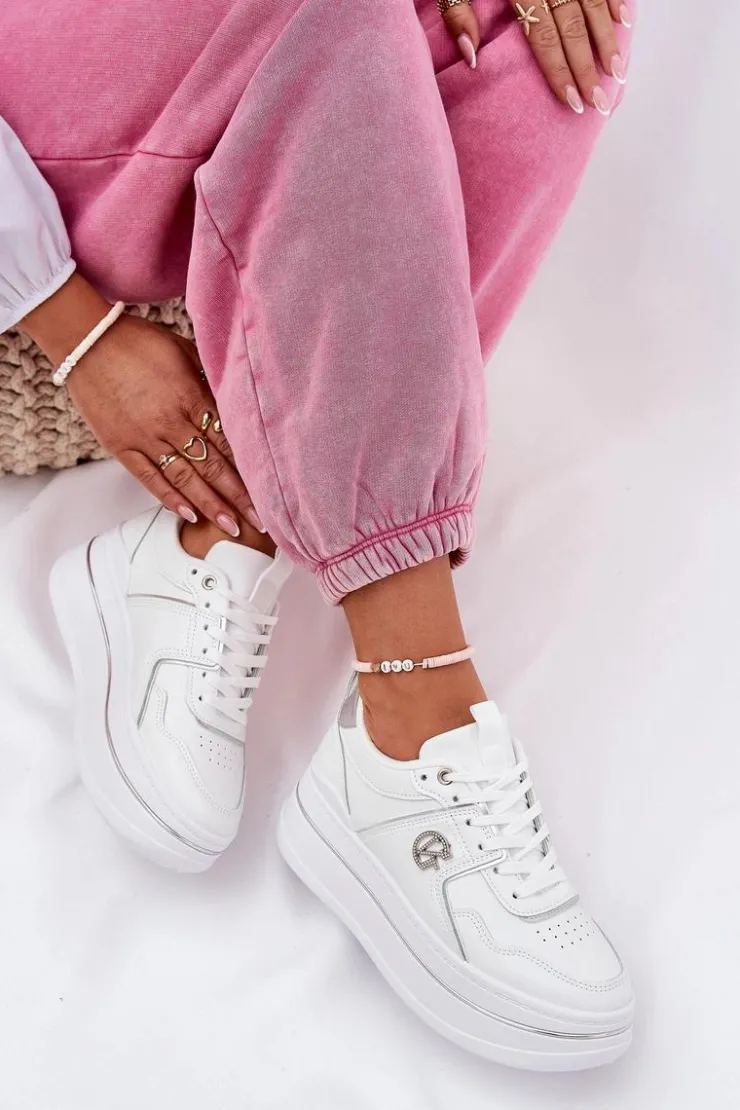 Damskie Boto Damskie Buty Sportowe Na Platformie Białe Caldeno