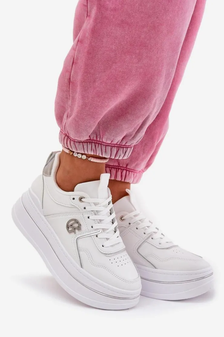 Damskie Boto Damskie Buty Sportowe Na Platformie Białe Caldeno